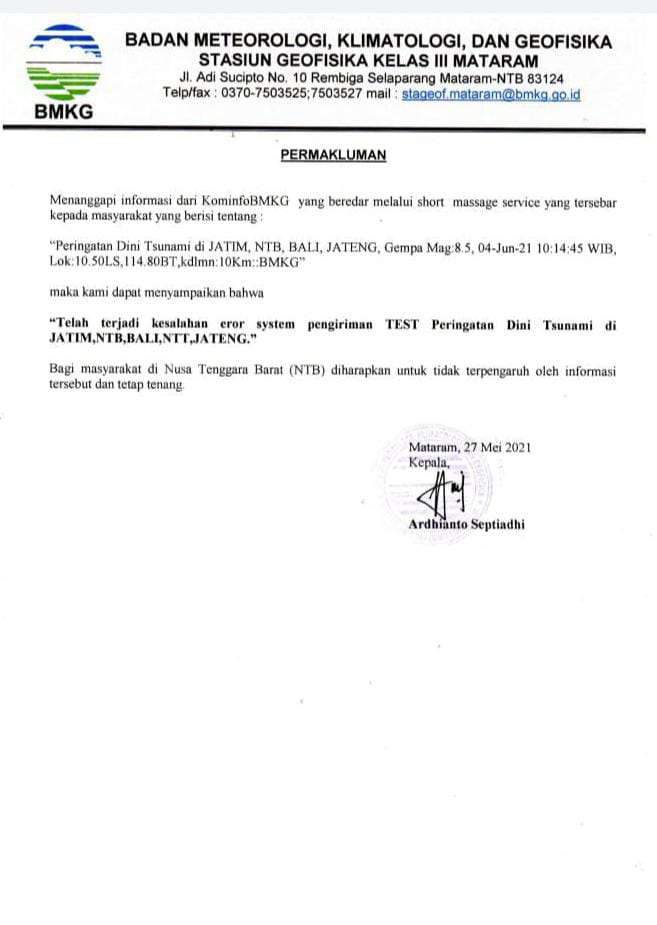 Surat klarifikasi BMKG