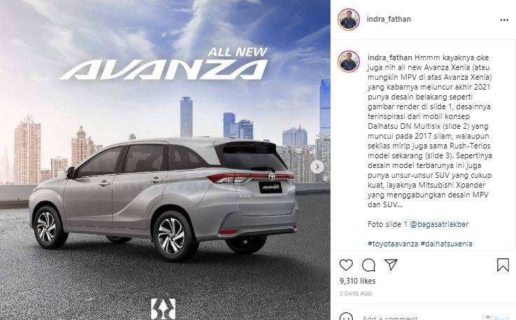 Gambar render mobil Toyota Avanza facelift.