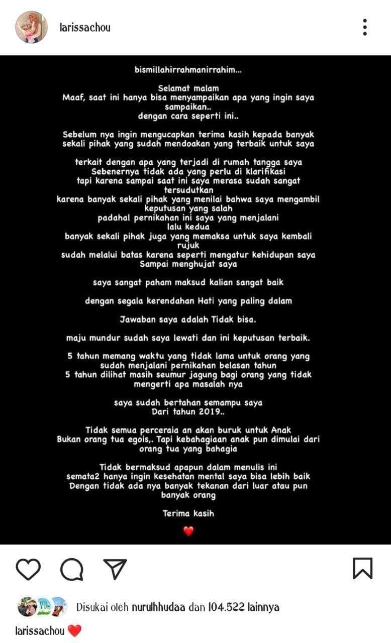 Curhatan Larissa Chou.