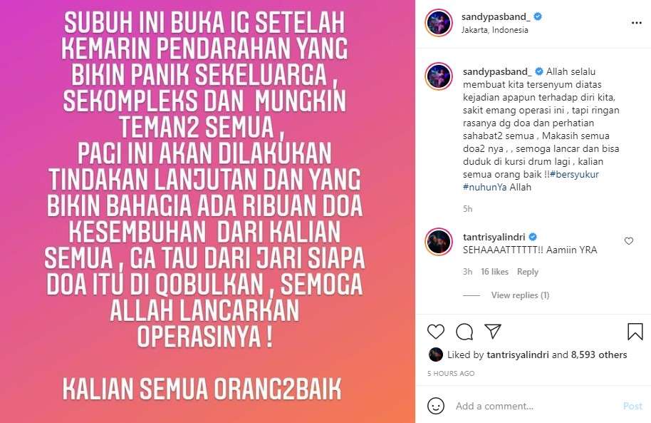 Sandy Pas Band dilarikan ke rumah sakit