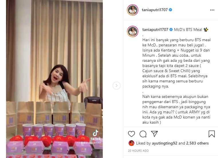 Tania Putri borong BTS Meal
