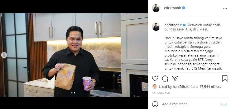 Menteri BUMN, Erick Thohir, berburu BTS Meal.