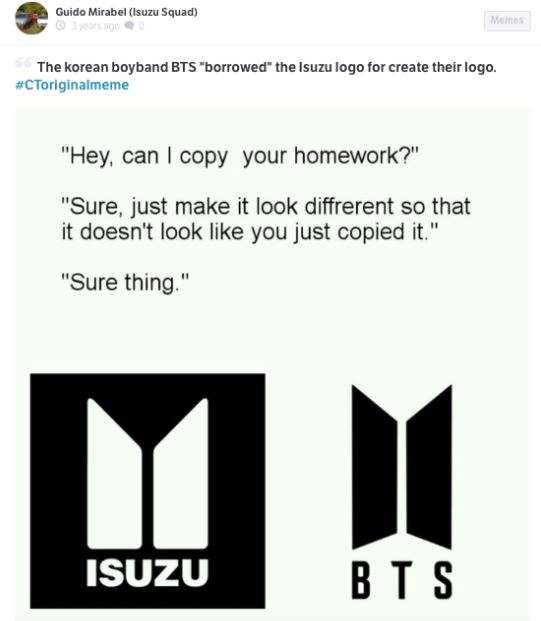 Kemiripan logo Isuzu dan BTS
