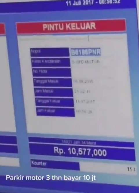 Tagihan parkir motor