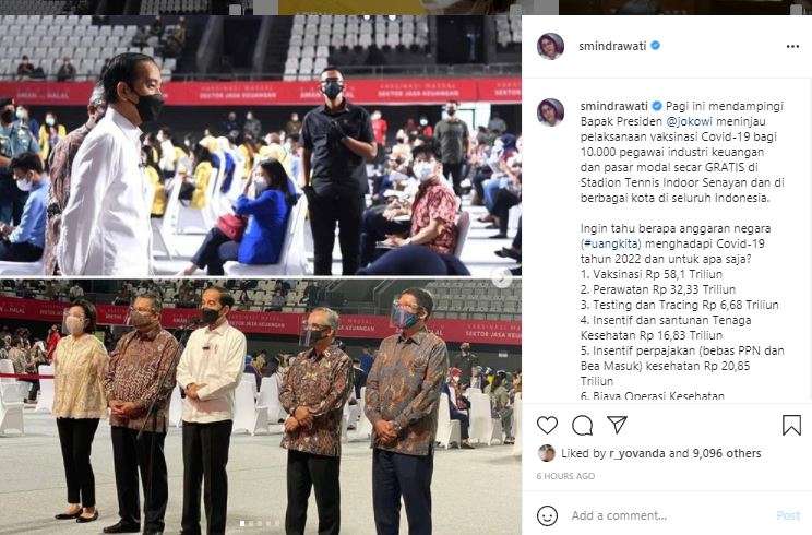 Menteri Keuangan, Sri Mulyani Indrawati. membongkar anggaran vaksinasi COVID-19.