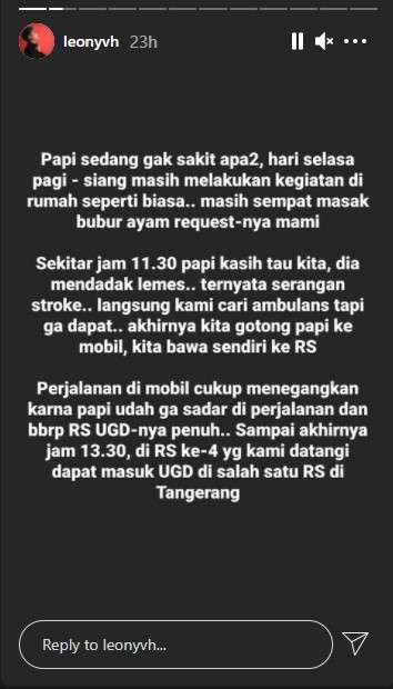 Ayah Leony meninggal dunia