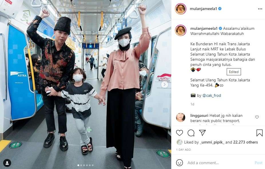 Mulan Jameela dan Ahmad Dhani (Foto : @mulanjameela1)