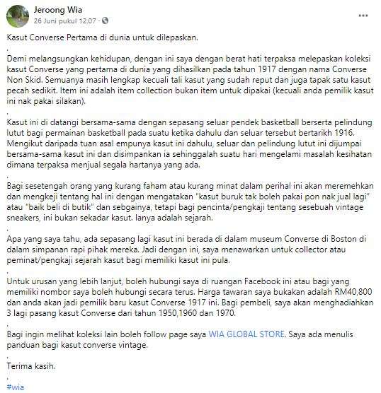 Kolektor jual sepatu Converse keluaran 1917