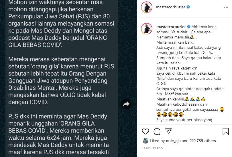Permohonan maaf Deddy Corbuzier