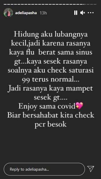 Adelia Pasha cerita positif covid 19