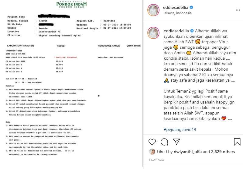 Eddies Adelia positif covid 19