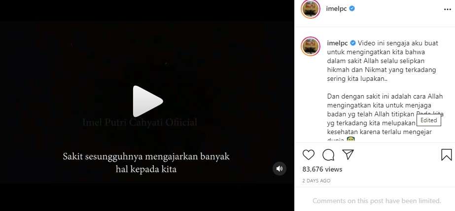 Unggahan Imel mantan istri suami Zaskia Gotik