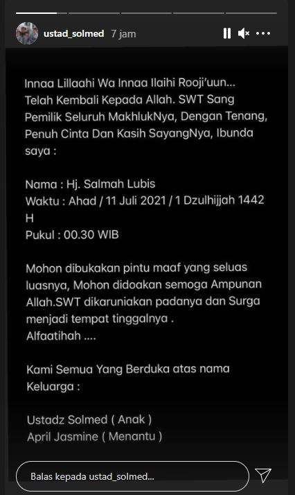 Ibunda Ustaz Solmed meninggal