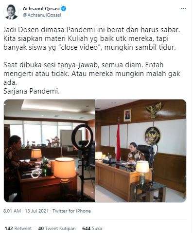 Achsanul Qosasih bercerita suka dukanya ketika mengajar kuliah online.