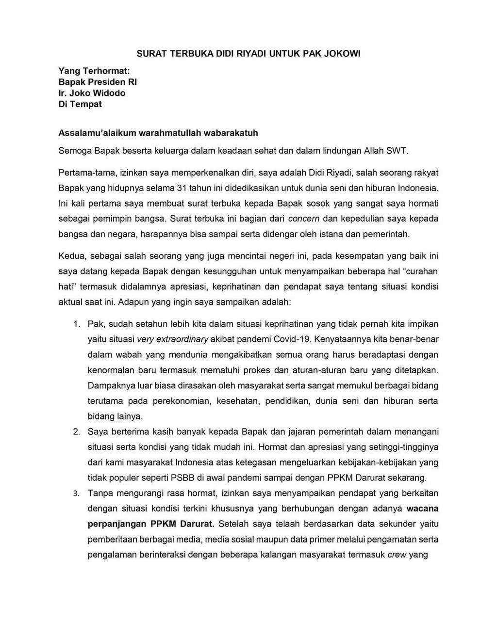 Surat Terbuka Didi Riyadi