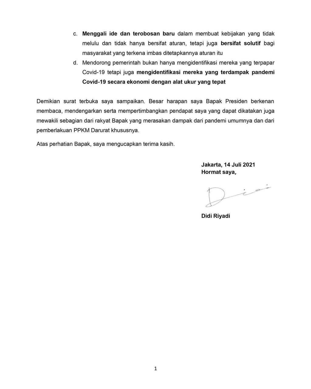 Surat Terbuka Didi Riyadi