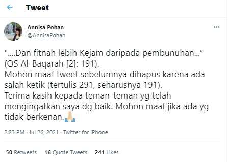 Klarifikasi Annisa Pohan