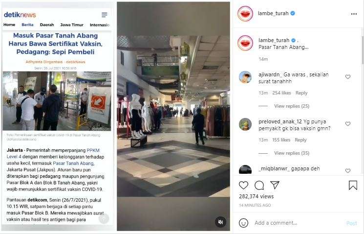 Viral video tentang Pasar Tanah Abang yang sepi.