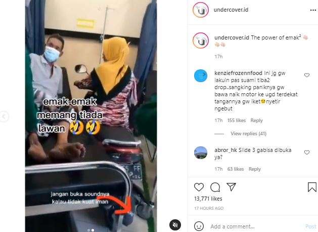 Ibu menerobos UGD dengan sepeda motor.