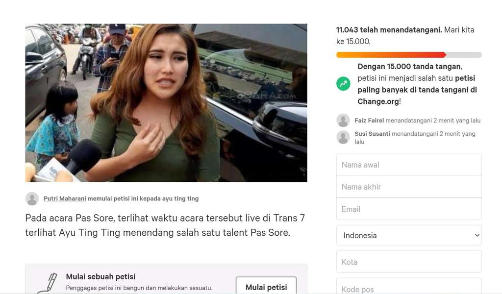 Petisi blacklist Ayu Ting Ting dari TV