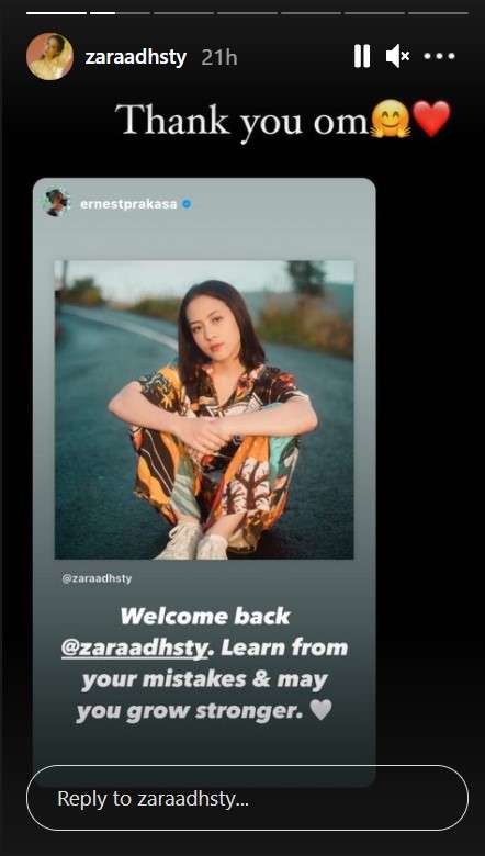 akun instagram Adhisty Zara  kembali