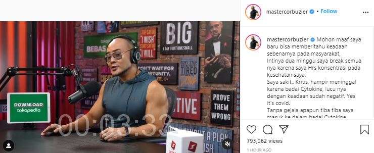 Deddy Corbuzier sakit Covid-19.
