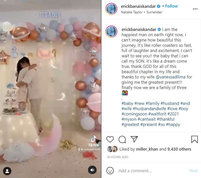 Jenis kelamin calon buah hati Erick dan Vanessa