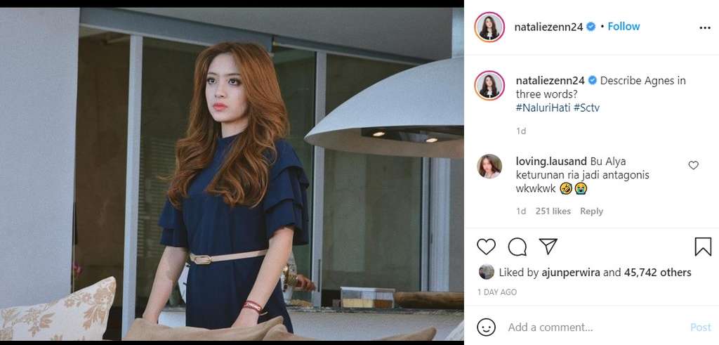 Unggahan Nathalie pemeran Agnez di Naluri Hati