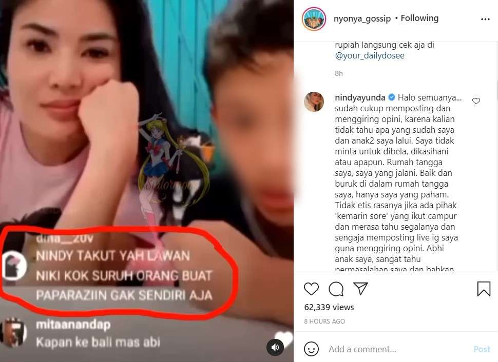 Nindy Ayunda Klarifikasi soal pernyataan anak