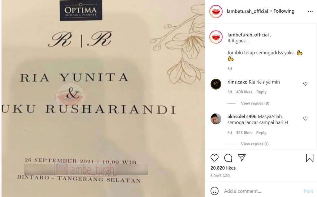 Beredar undangan Ria Ricis