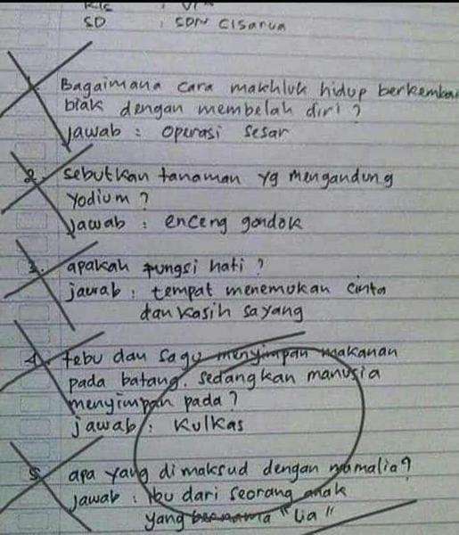Deretan jawaban ujian sekolah ini bikin ngakak.
