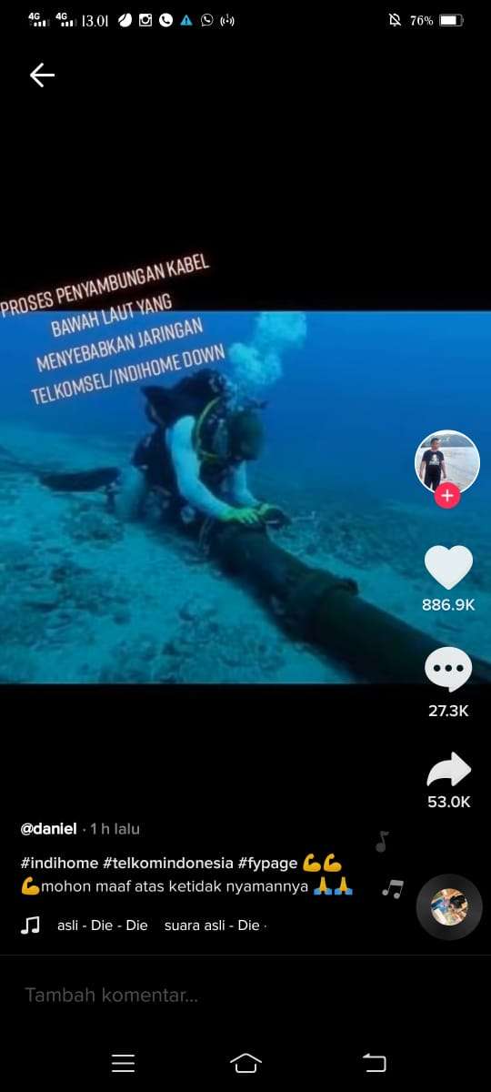 Perjuangan petugas memperbaiki kabel bawah laut.