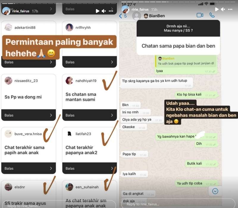 Isi WhatsApp Ririe Fairus dengan Ayus Sabyan