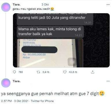 Warganet ini terkejut mendapatkan uang dalam nilai yang besar.