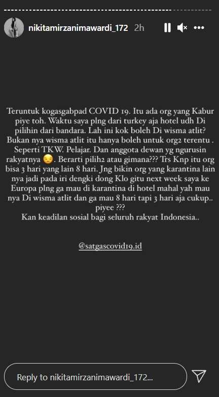 Komentar Nikita Mirzani tentang Seleb kabur karantina