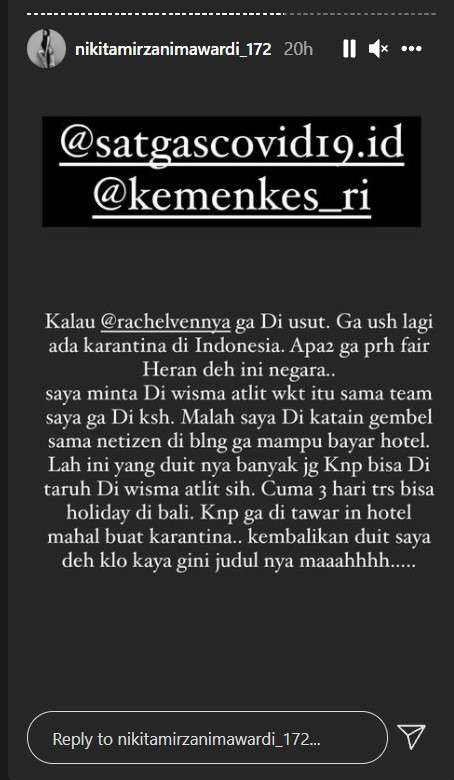 Komentar pedas Nikita ke kasus Rachel Vennya