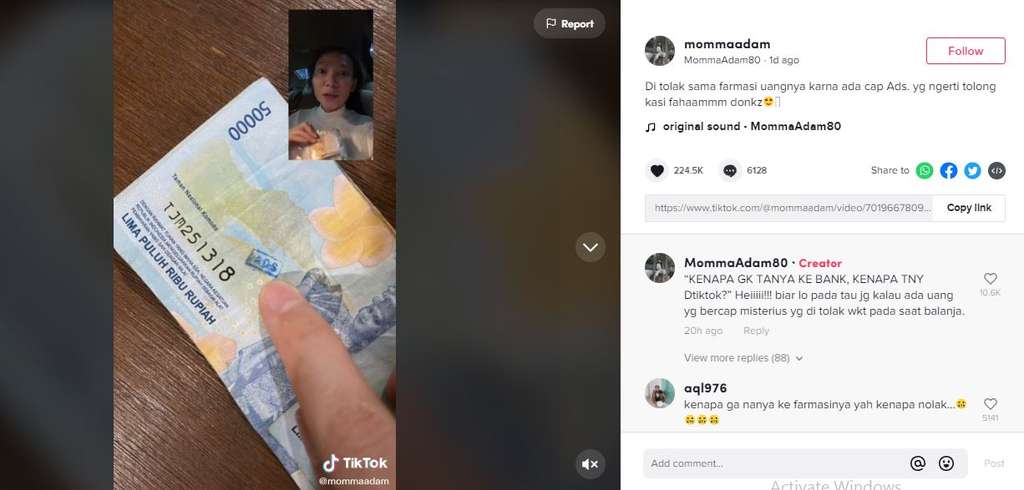 Viral uang berstempel 'ADS'.