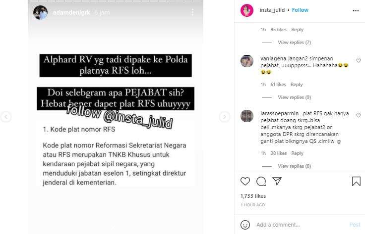 Rachel Vennya dijemput mobil berpelat RFS,