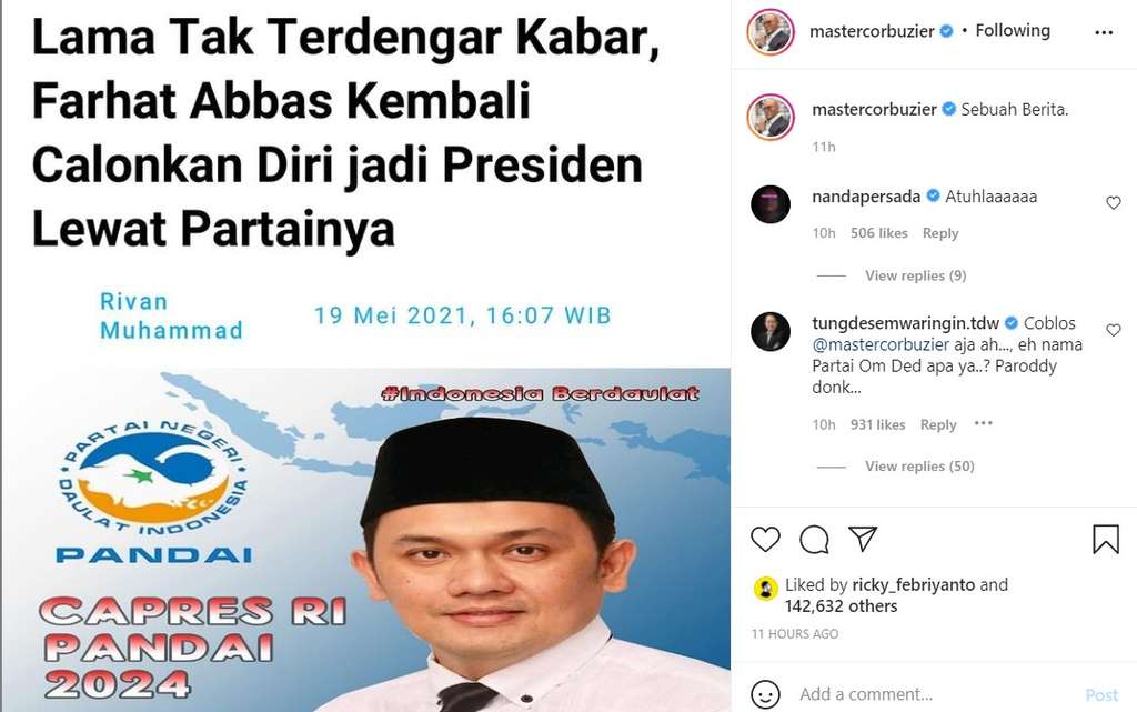 Unggahan Deddy Corbuzier