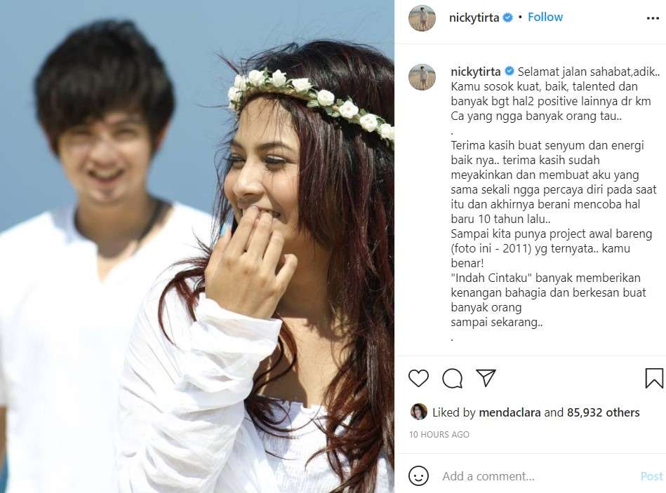 Unggahan Nicky Tirta buat Vanessa Angel
