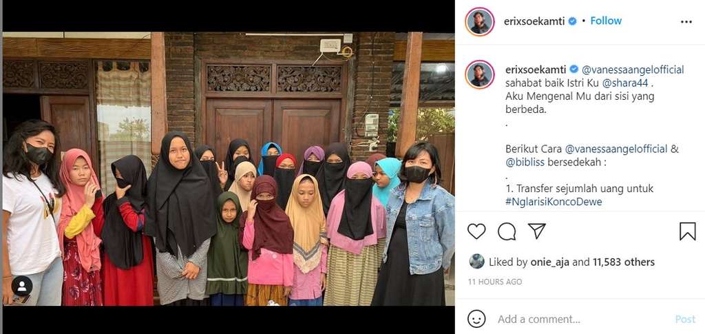Unggahan Erix Soekamti tentang Vanessa dan Bibi