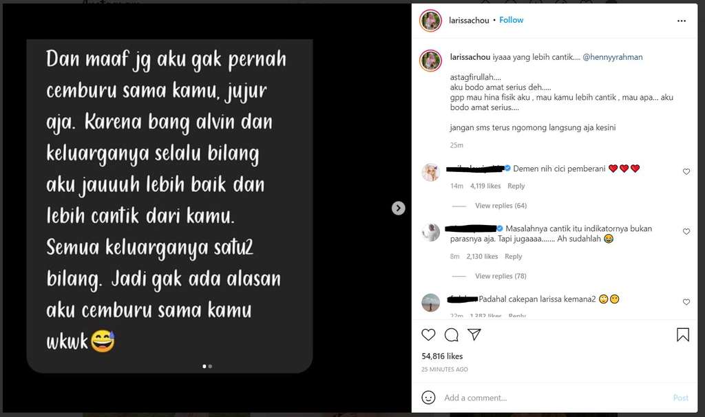 Unggahan Larissa Chuo