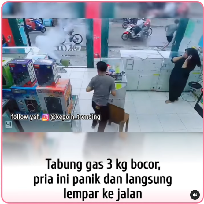 Pria Lempar Tabung Gas Bocor ke Jalan Raya