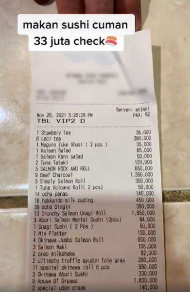 Makan sushi habis 'cuma' Rp33 juta, netizen auto syok.