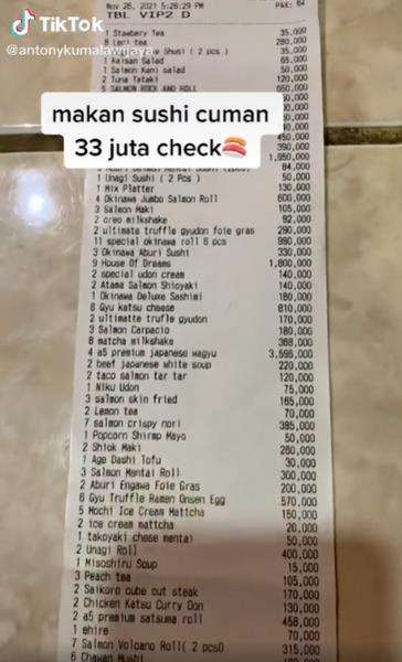 Makan sushi habis 'cuma' Rp33 juta, netizen auto syok.