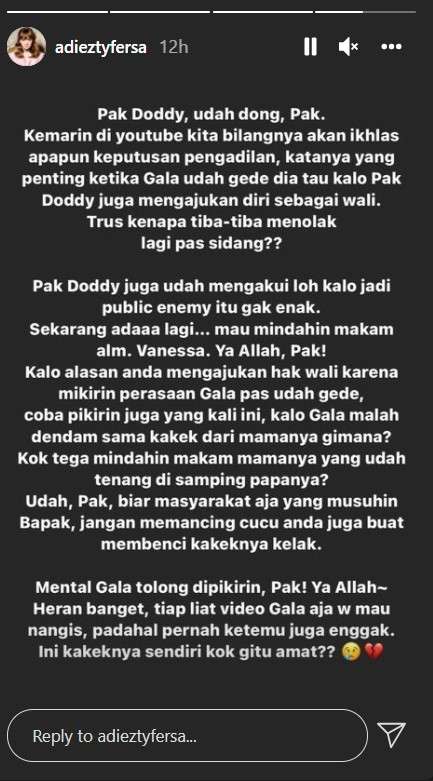 Adiezty Fersa istri Gilang Dirga ke Dody ayah Vanessa Angel