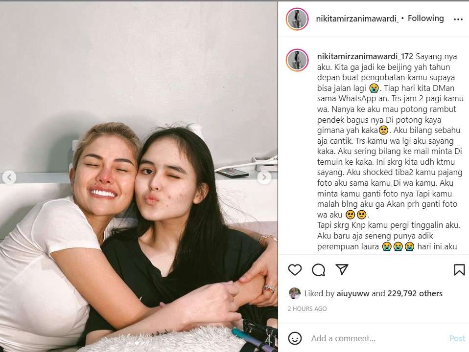 Unggahan Nikita keinginan terakhir Laura Anna