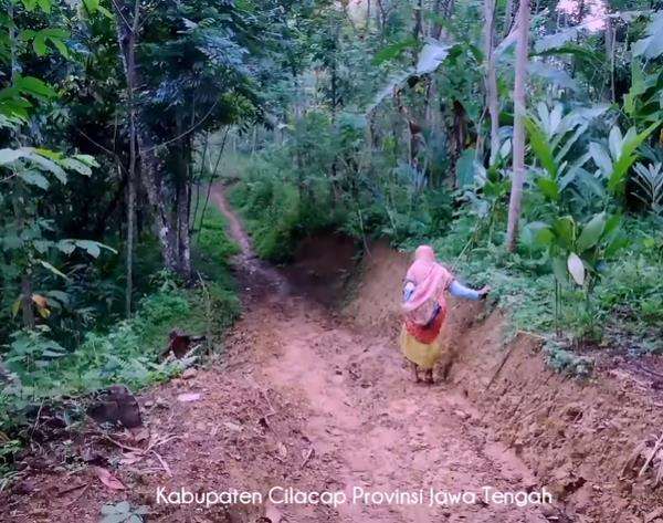 Si Mbah berjalan tertatih-tatih menuju rumah di tengah hutan.
