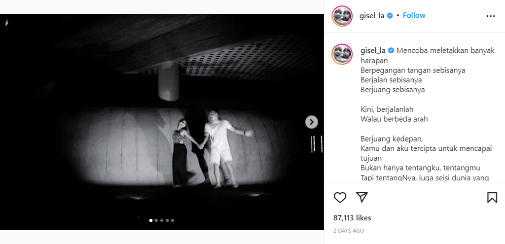 Unggahan Gisel Saat Putus dengan Wijin