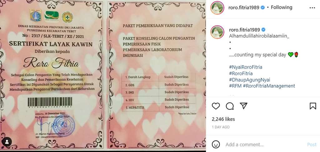 Unggahan Roro Fitria